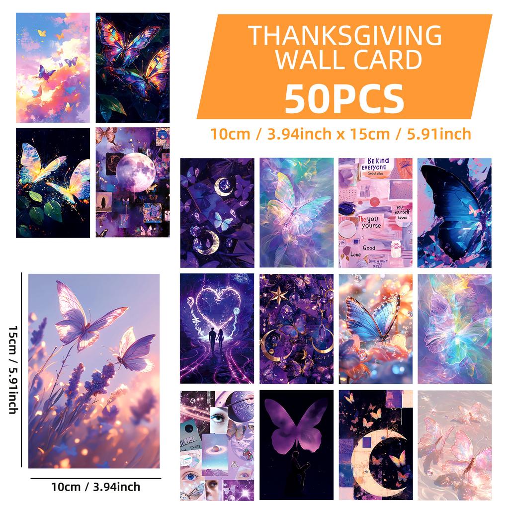 50 Purple Dream Butterfly Series Decorative Wall Cards