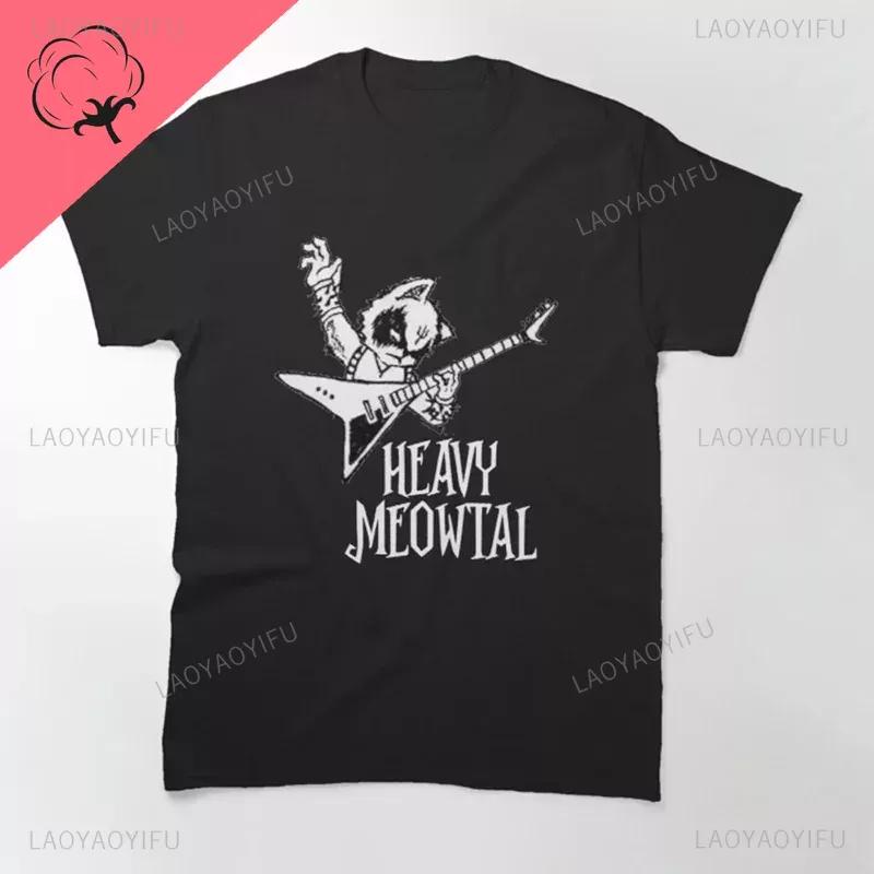 Funny Cat Meowtallica Cat Rock Music Print T-Shirts Rock Music Men Tops Fashion Oversized Tee Comfortable Unsiex Couple Wears