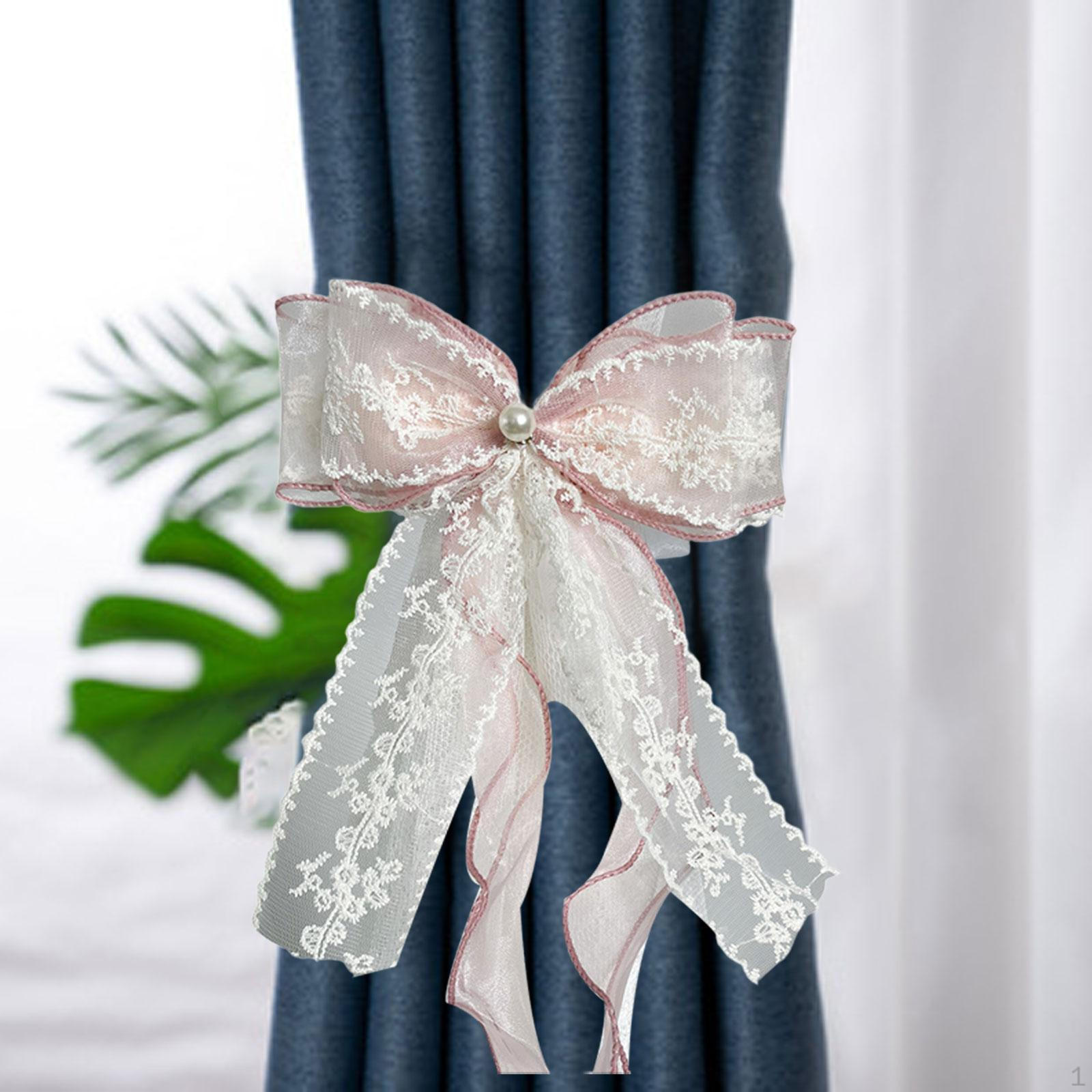 

Curtain Holdback Tieback Accessories,Decorative Drapery Lace Bow Knot Ornament for Pink