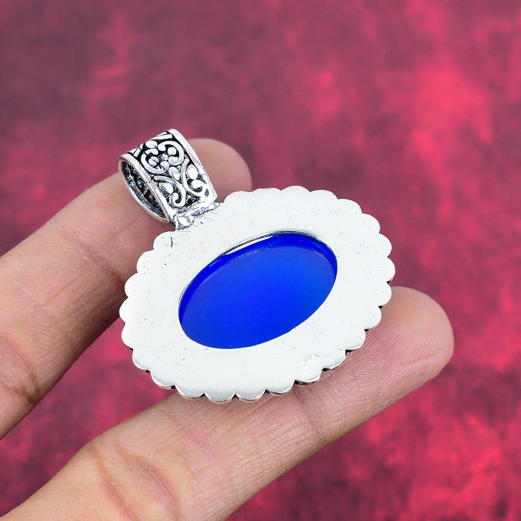 Blue Chalcedony 925 Solid Sterling Silver Pendant, Handmade Gemstone Pendant Jewelry, Gifts For Wife Brand New Pendant