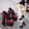 Shoes Black Medium Heel Single Shoes Model Catwalk Shoes Soft Sole Leather Shoes Thick Heel Large Size High Heels