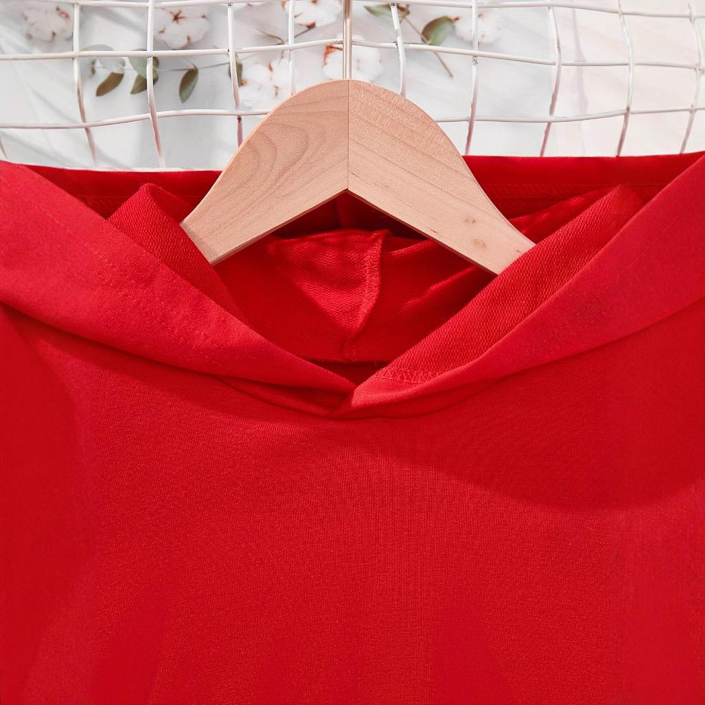 Girls' Fashionable Hooded Sweatshirt with Suspenders and Tie-on Shorts - 3-piece Summer Children's Casual Set