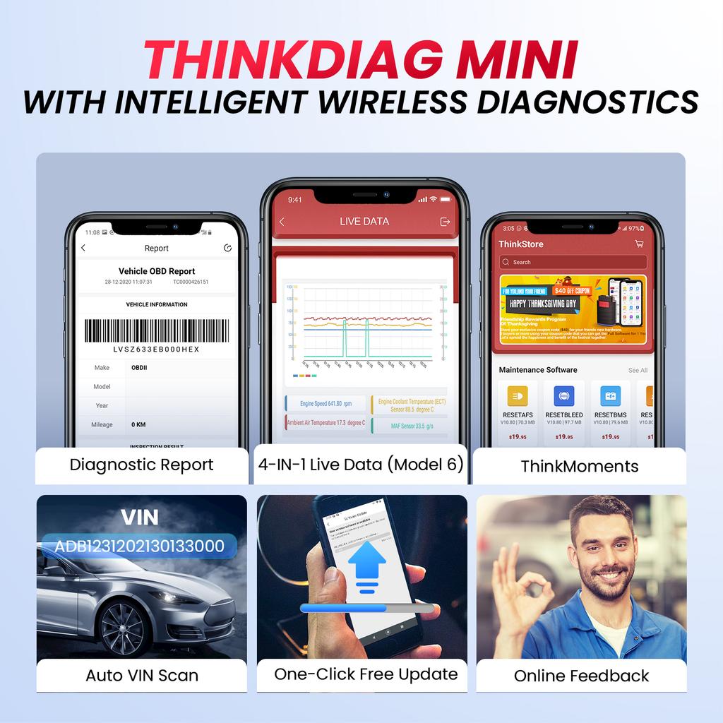 THINKCAR Thinkdiag Mini OBD2 Scanner Code-Leser Alle Systeme Auto-Diagnosewerkzeug Motorcode-Leser für Fahrzeuge Überprüfung