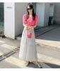 Women's Double-Sided Lace A-Line Pleated Long Flare Skirt for Autumn