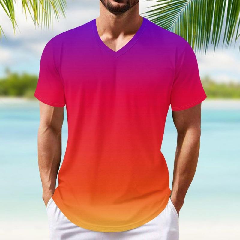3D Printed Gradient Colorful T-Shirt For Men Fashion Graphic Tees Casual Sports Loose Round Neck T Shirts Short Sleeve Tops