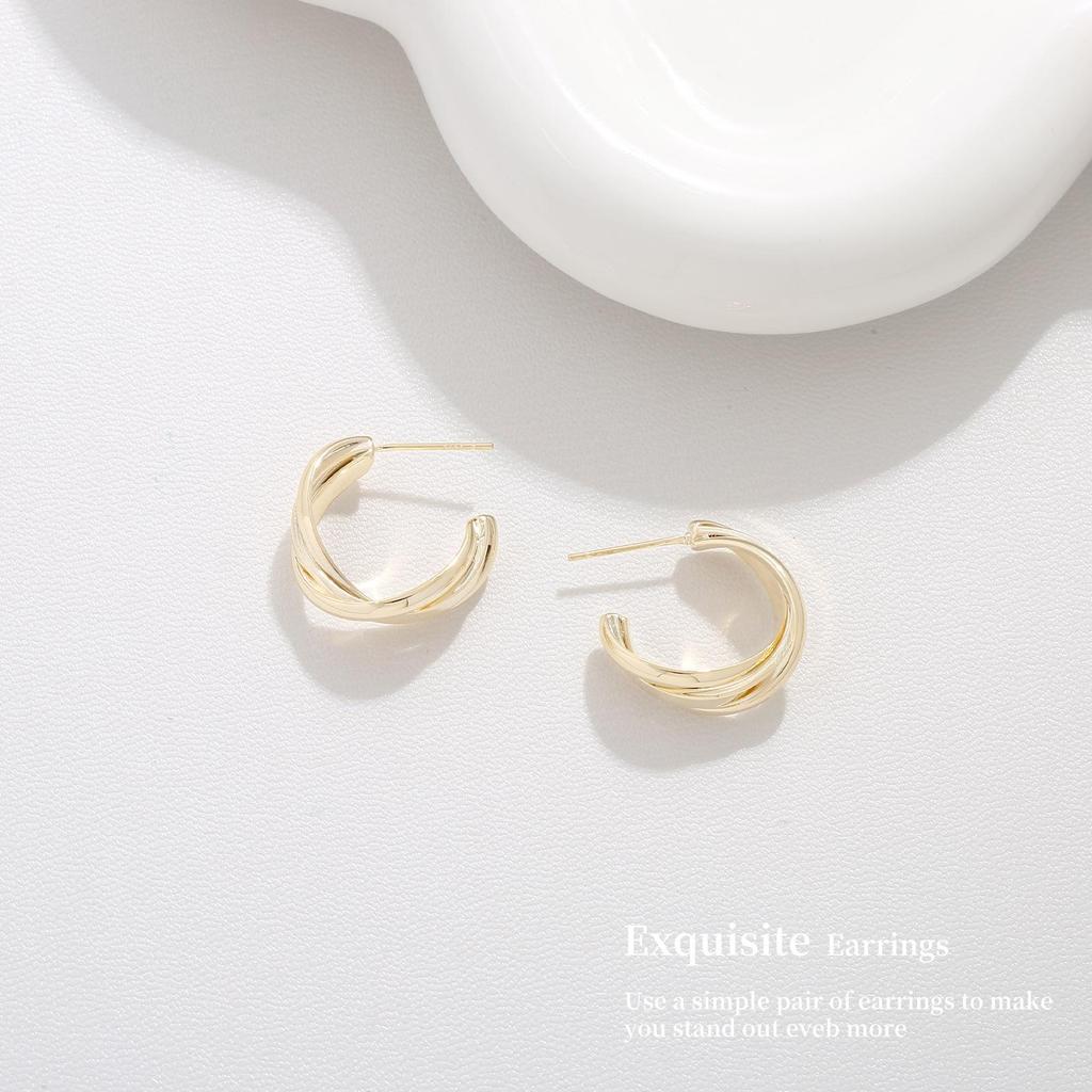 High-End 925 Sterling Silver Twisted Metal Stud Earrings for Women