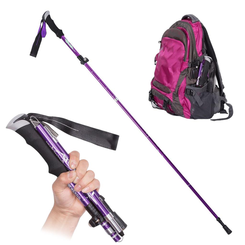 Collapsible Trekking Pole Walking Stick 5 Sections Ultra-light Telescopic Aluminum Alloy Outdoor Hiking Stick