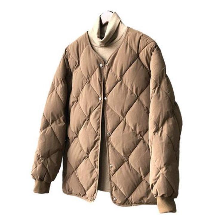 

Winter Warm Women Padded Coat Long Sleeve V Neck Cardigan Jacket Slim Fit Solid Color Button Closure Pockets Fall Winter Cotton Coat M кофейный