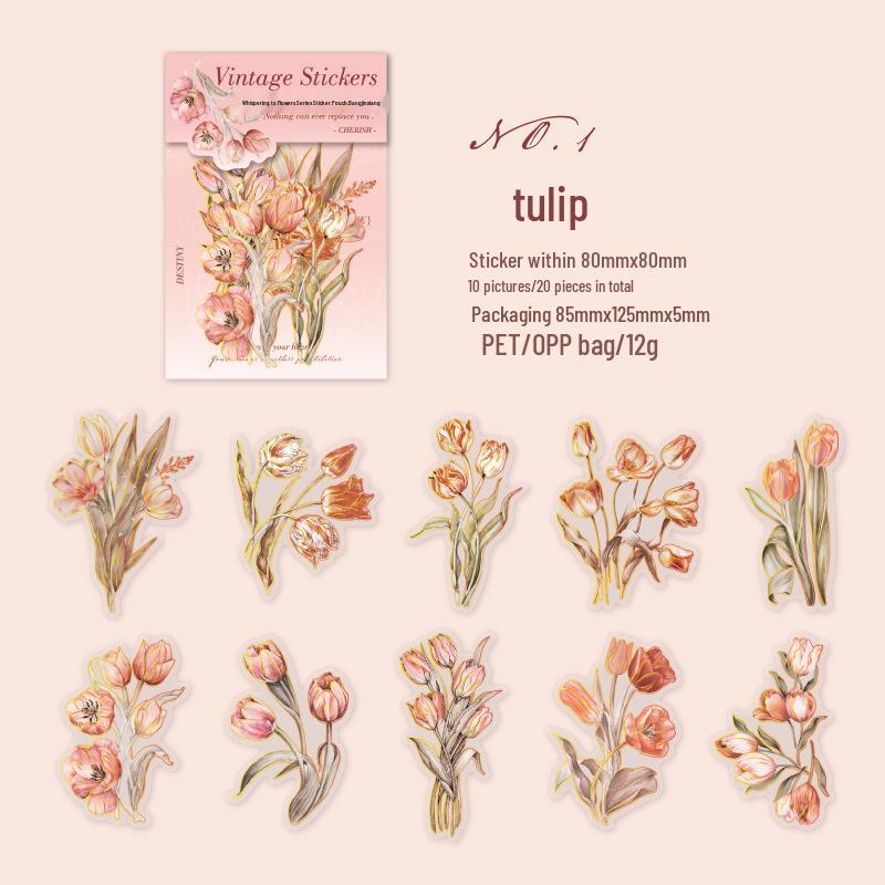

Yanji PET Sticker Pack: Floral Journal Decoration - Whispering to Flowers Series (20 Sheets, 6 Styles)