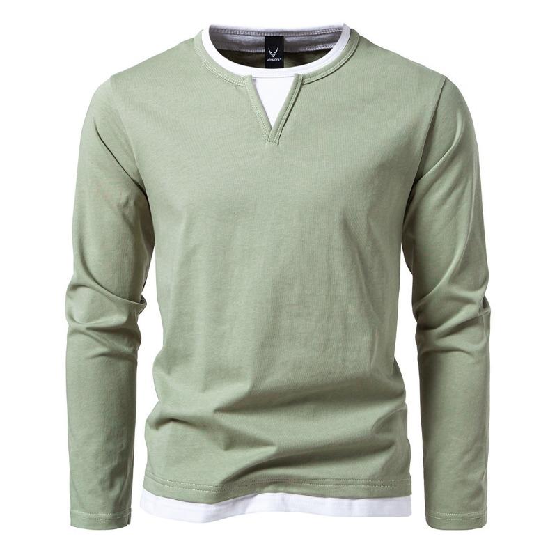 Men’s Plus Size Layered V-Neck Long Sleeve T-Shirt