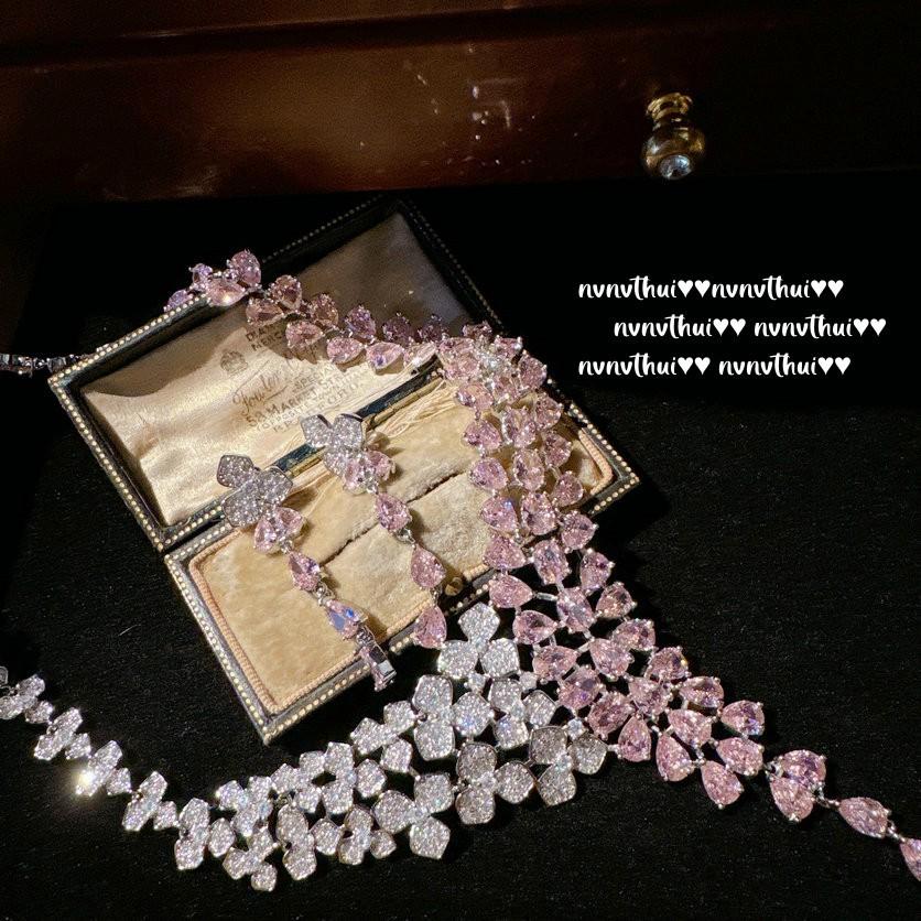 Розовый Цветок-Капля Воды Papalacha, Ретро-Дворцовый, Покрытый 18-каратным Золотом, Розовый Королевский Циркон, Шелковая Цепочка.