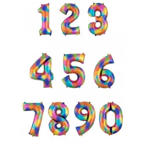Aluminium-Ballon - Regenbogen-Zahl - 63 x 88 cm - Mehrfarbig - Mit Helium/Luft aufblasbar