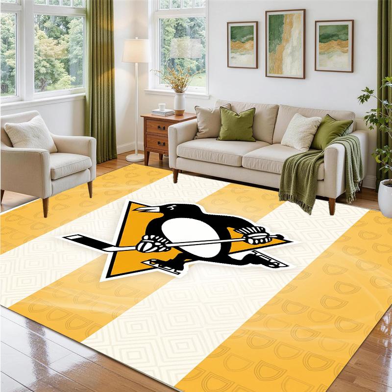 Pittsburgh Penguins Design Crystal Velvet Rug Soft Decorative Mat for Bedroom Entrance