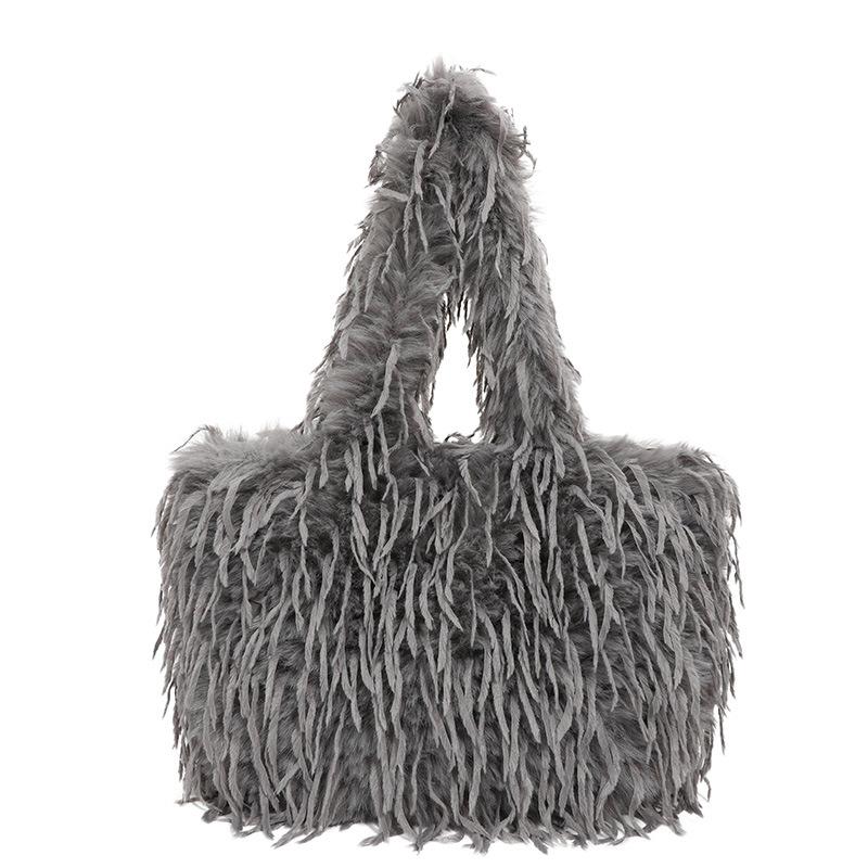 Autumn fashion plush portable tote bag new texture fashion shoulder bag solid color casual women's bag