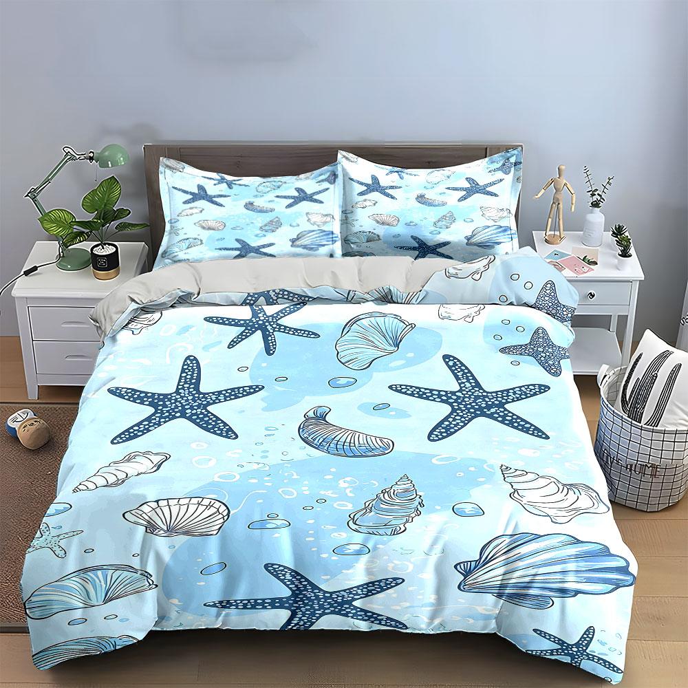 Starfish and Seashells Pattern. Bedding Sets Duvet Cover Sets Duvet Covers Pillowcases(1 * Duvet Cover 2 * Pillowcases Without Duvet Insert)