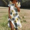Short Sleeve Boho Dress For Women Casual Loose Fit Summer Sundress Feathers Print Dress With Pockets