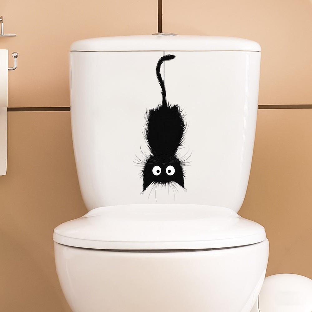 Adesivo per Tavoletta del WC Gatto Riccio Impermeabile Rimovibile Decalcomania Murale per Bagno Decorazione per la Casa