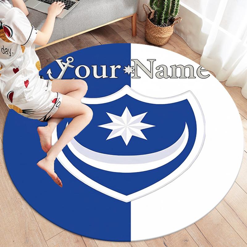 Nautical Crest Shield Custom Name Round Area Rug Carpet Rug For Living Room Bedroom Sofa Playroom Decor Nonslip Floor Mat