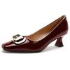 French light mouth single shoes women's middle heel 2025 new spring and autumn small heel square head shoes lady red high heels stiletto