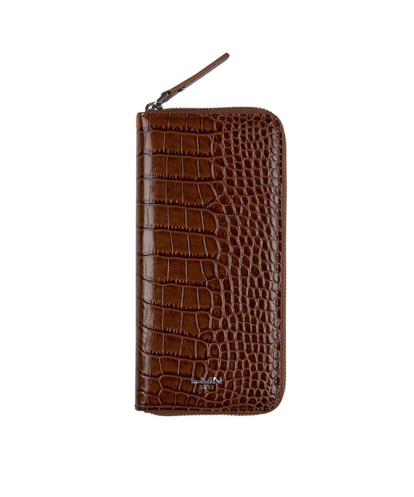 Lmn3011 Crocodile Embossed Long Wallet - Tan Brown