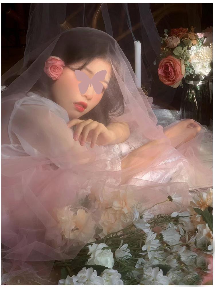 Light Pink Cherry Blossom Gauze Curtain with Pink Jade and Pink Bean Paste Highlights - Swiss Mosquito Net Yarn for Beauty Salon Ceiling.