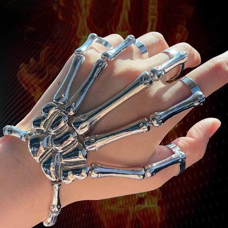 Halloween Halloween Gift Gothic Bracelets Punk Halloween Outfit Adjustable Skull Shapes Metallic Multicolor