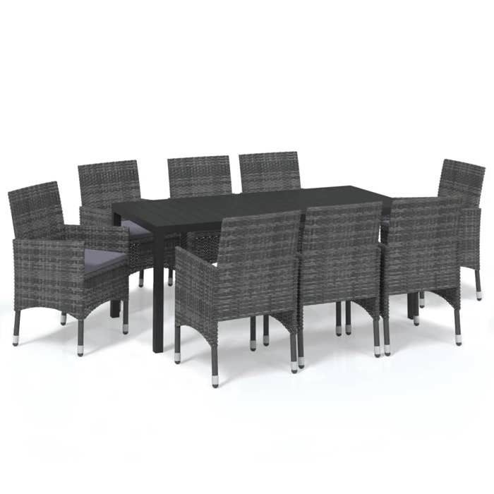 Exclusive House - Garden Dining Set Cushions 9pcs Woven Resin Grey