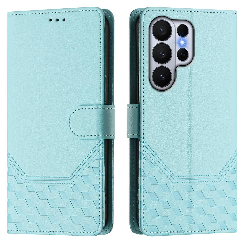 For Samsung Galaxy S26 Ultra Case Imprinted Honeycomb RFID Blocking Leather Phone Cover with Strap