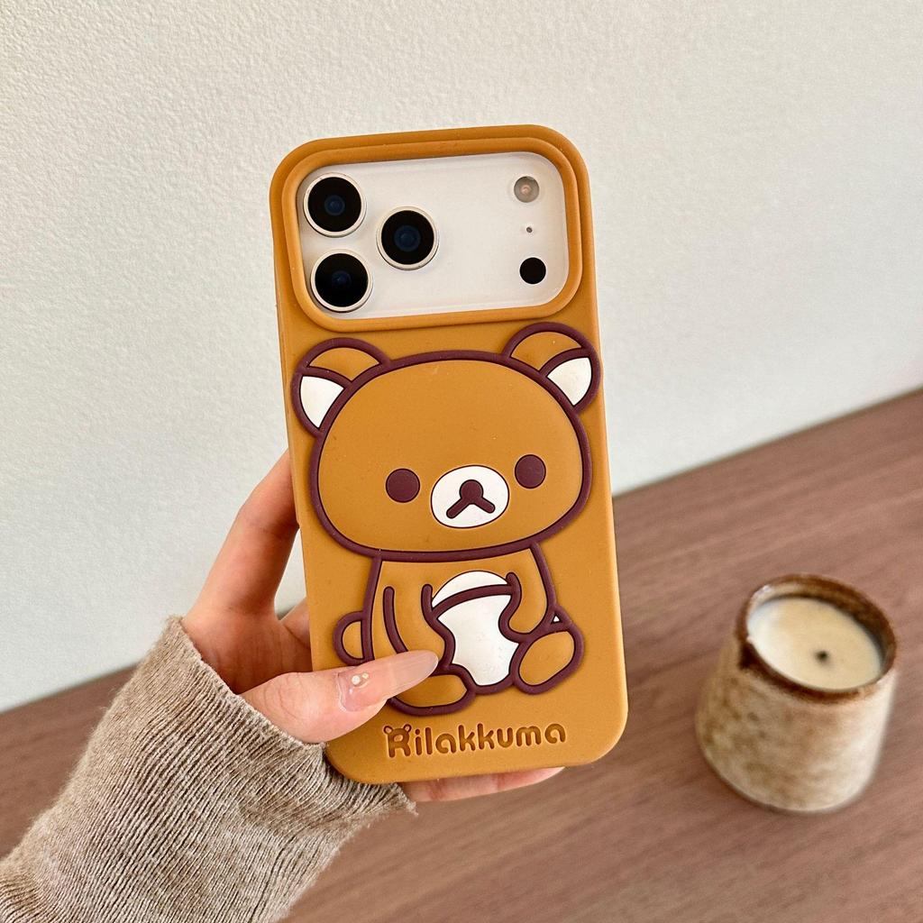 Rilakkuma Retro Stand iPhone 17 Pro Max Case - Silicone for Apple 16, 15, 14, 13