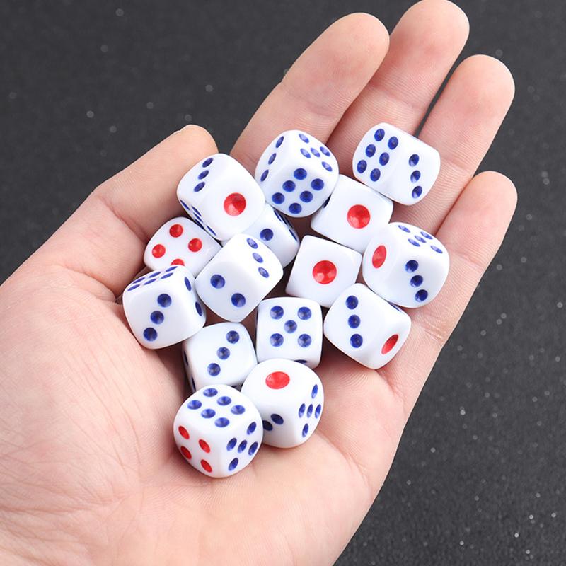 Blue Red Dots Dice 10/20/30/40PCS Plastic White Gaming Dice Six Sided Decider Suitable for Birthday Party KTV Bar Board Game ZYF