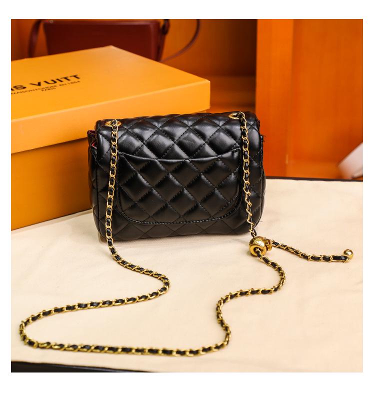 2024 Designer Trend Shoulder Bag: Fragrant Style Diamond Lattice, Gold Bead Chain, Square, Genuine Leather Women's Handbag.