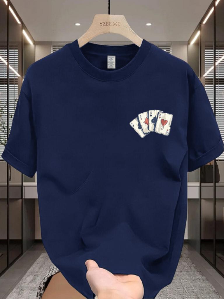 Summer Unisexs 100 Cotton Casual Loose Poker Card Print Comfortable Sports Round Neck Short Sleeved Tshirt Top