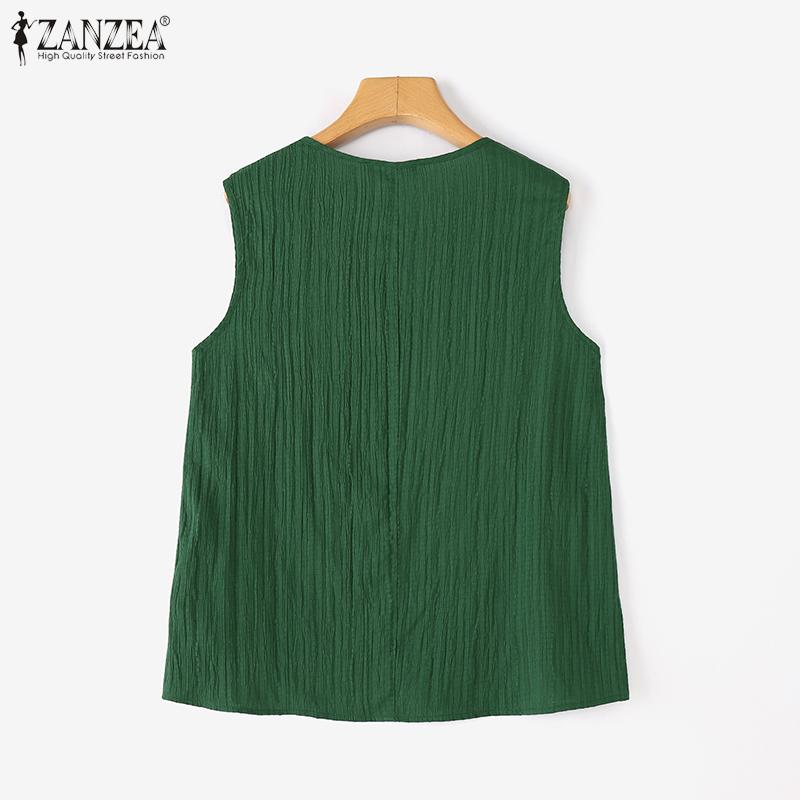 ZANZEA Women Summer Round Neck Loose Casual Sleeveless Tank Tops