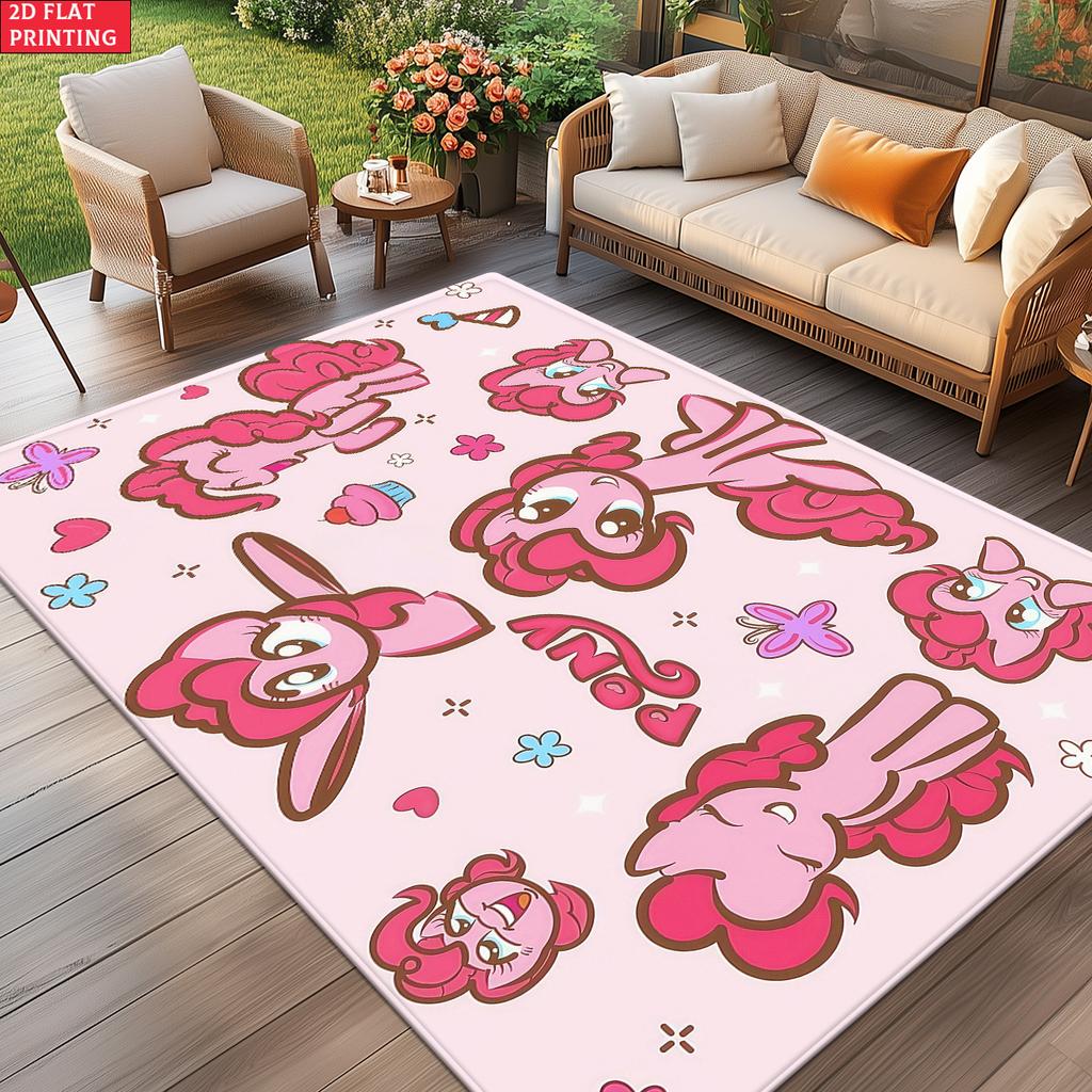 Cute Pink Cartoon Pony Area Rug, Cupcake Heart Theme Non-slip Mat, Decorative Carpet for Kids Girls Bedroom, Washable  Home Gift