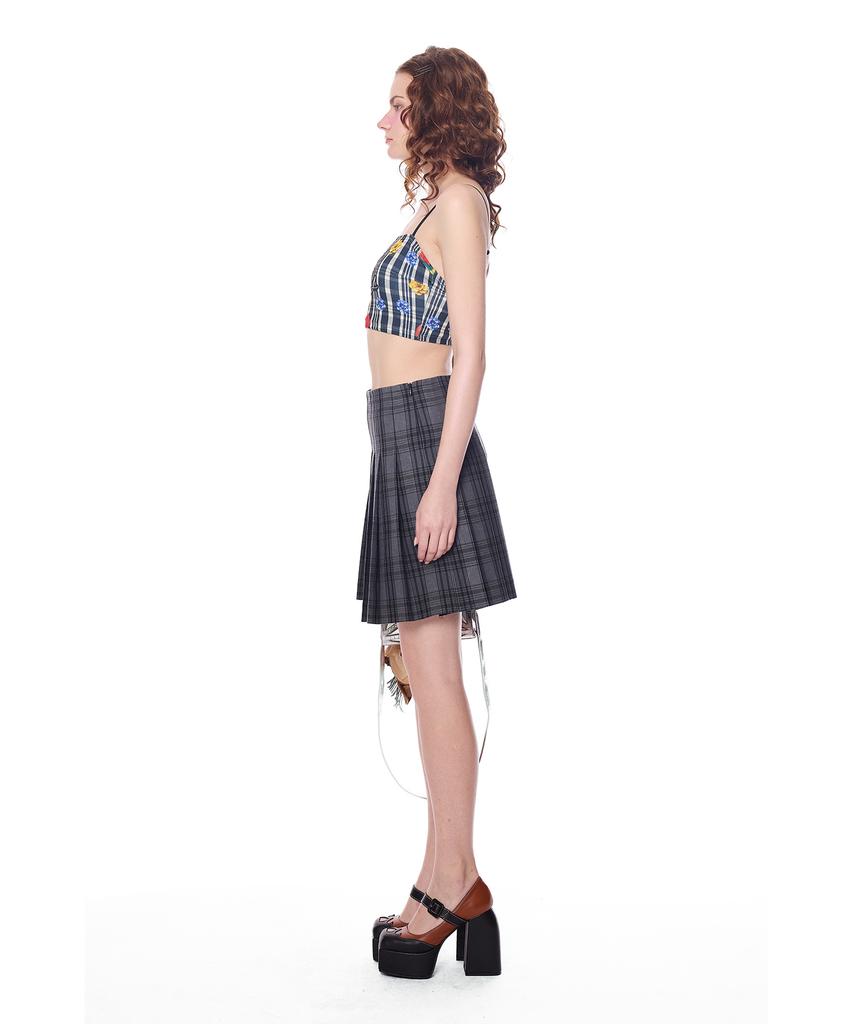 Greedius Plaid Pattern Pleated Skirt