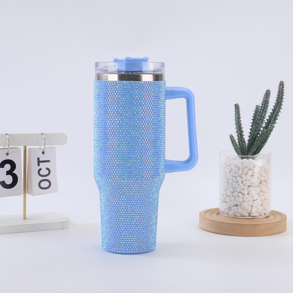 Rhinestone 40oz Insulated Tumbler with Straw Cup with Handle Sliding Bottle for Bling Lid Her Gift Diamond Steel Stainless Water