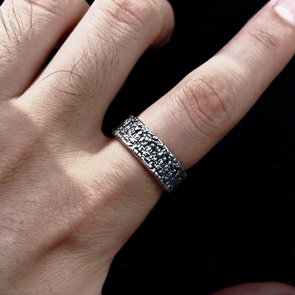Retro Buddhist Cave Adjustable Open Ring For Men Silver-plated Copper Gothic Punk Edgy Peaceful Accessories Blessed Gift