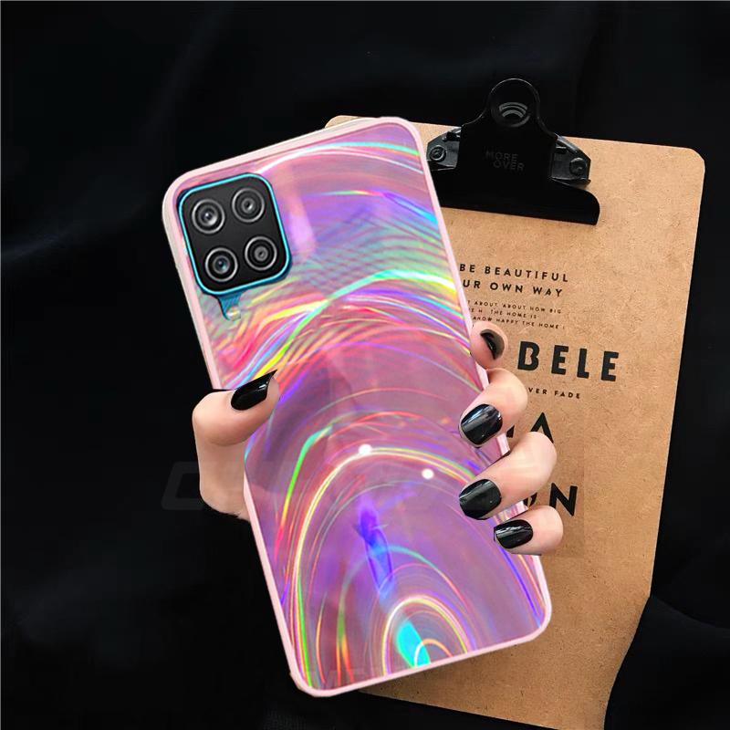 A12 Case On For Samsung Galaxy A12 Cover 6.5'' Bumper Gradient Rainbow Aurora Laser Back Cover For Samsung A12 A 12 A125F SM-A125 Soft TPU Phone Cases