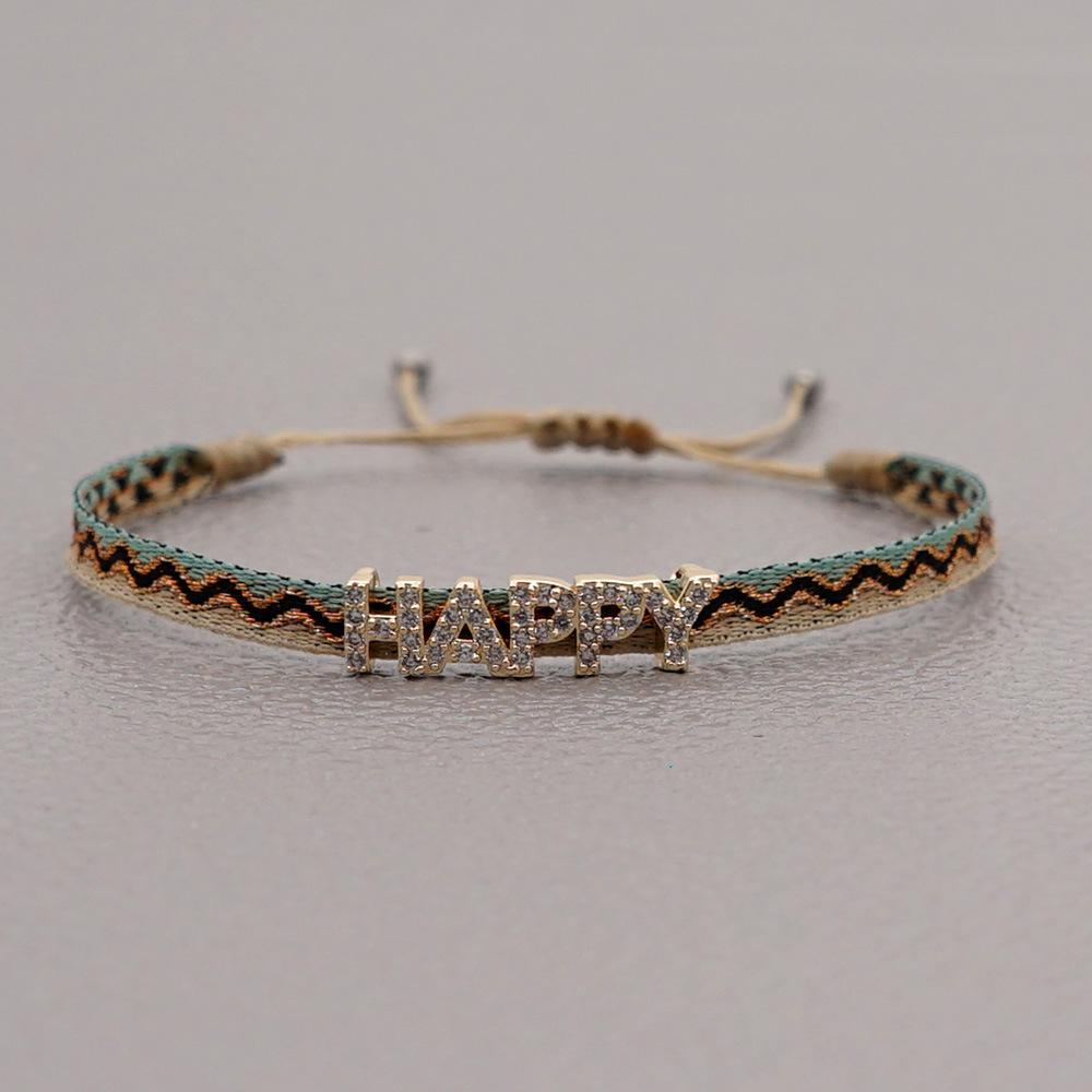 Retro Pattern Bohemian Spanish Court Hand-Woven Bracelet with Micro-Inlay