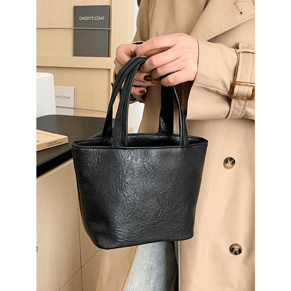 Solid Color PU Fabric Small Tote Bag, Vegetable Basket Tote Bag, Commuting Tote Bag, Office And Outdoor Snack Tote Bag, Fashionable Women