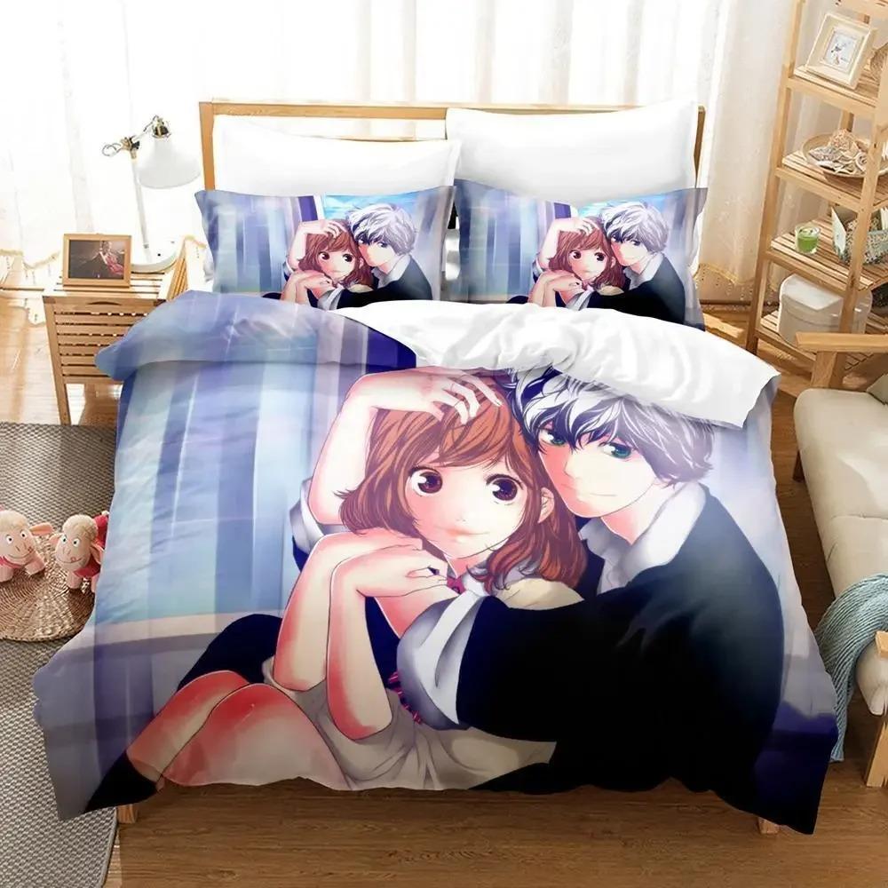 AO HARU RIDE Bettwäsche-Set, Einzel-, Zwillings-, Voll-, Queen- und King-Size-Bettset, Schlafzimmer für Erwachsene und Kinder, Bettbezug-Set, 3D-Druck, Anime-Bettlaken-Set