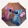 Stitch,Love Automatic Folding Umbrella - Simple 8-Rib Design, Bright Cartoon Pattern, Durable Iron Frame, Suitable For Travel, Outdoor, Beac