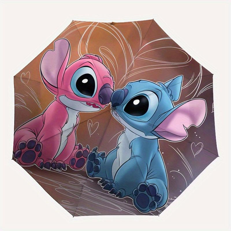 Stitch,Love Automatic Folding Umbrella - Simple 8-Rib Design, Bright Cartoon Pattern, Durable Iron Frame, Suitable For Travel, Outdoor, Beac