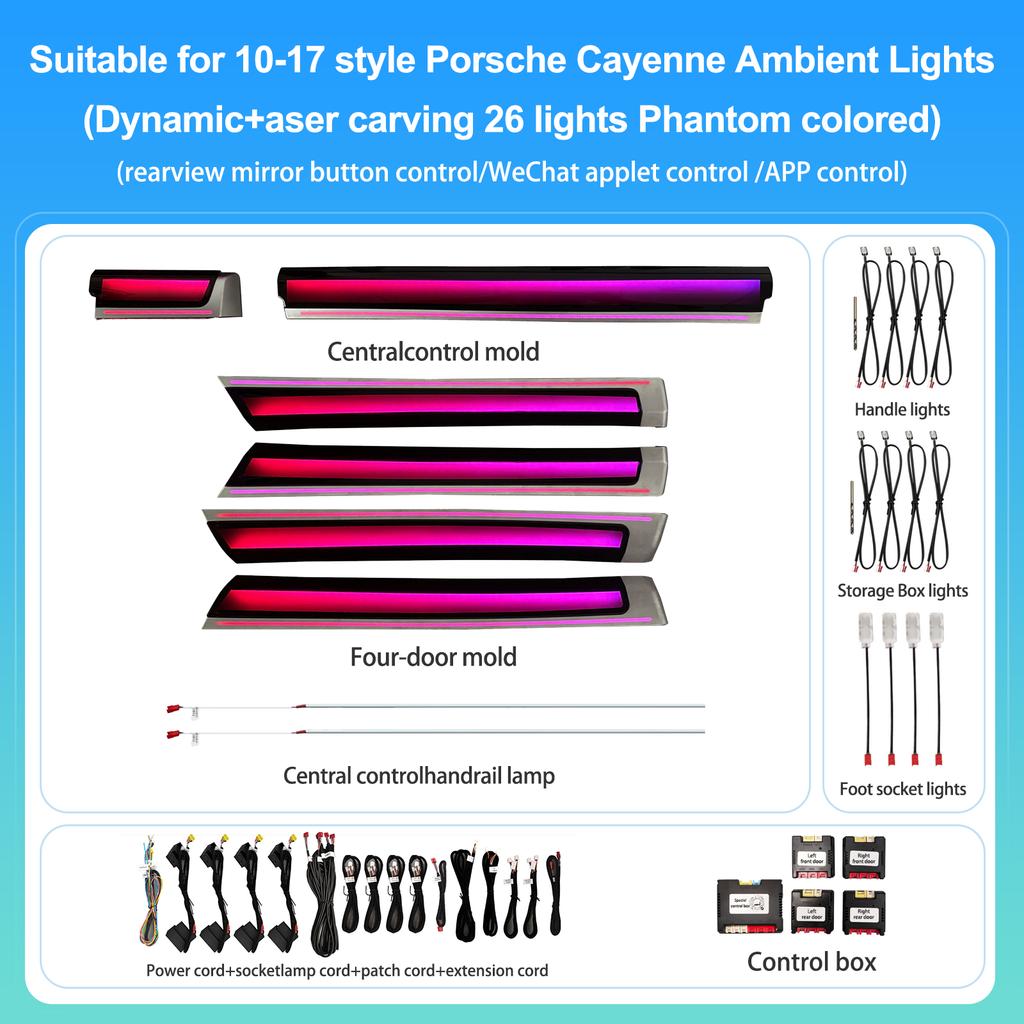 Custom Ambient Lighting Kit For Porsche Cayenne 2010–2017 1:1 OEM Mold, Vehicle-Specific Fit, Supports App Control