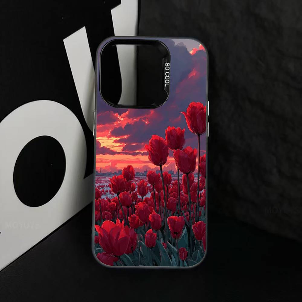 Super Beautiful Tulip Phone Case For iPhone 17,16,15,14,13,12,11 Plus,Pro Max,XS,Colored Silver Plated Inside Cover