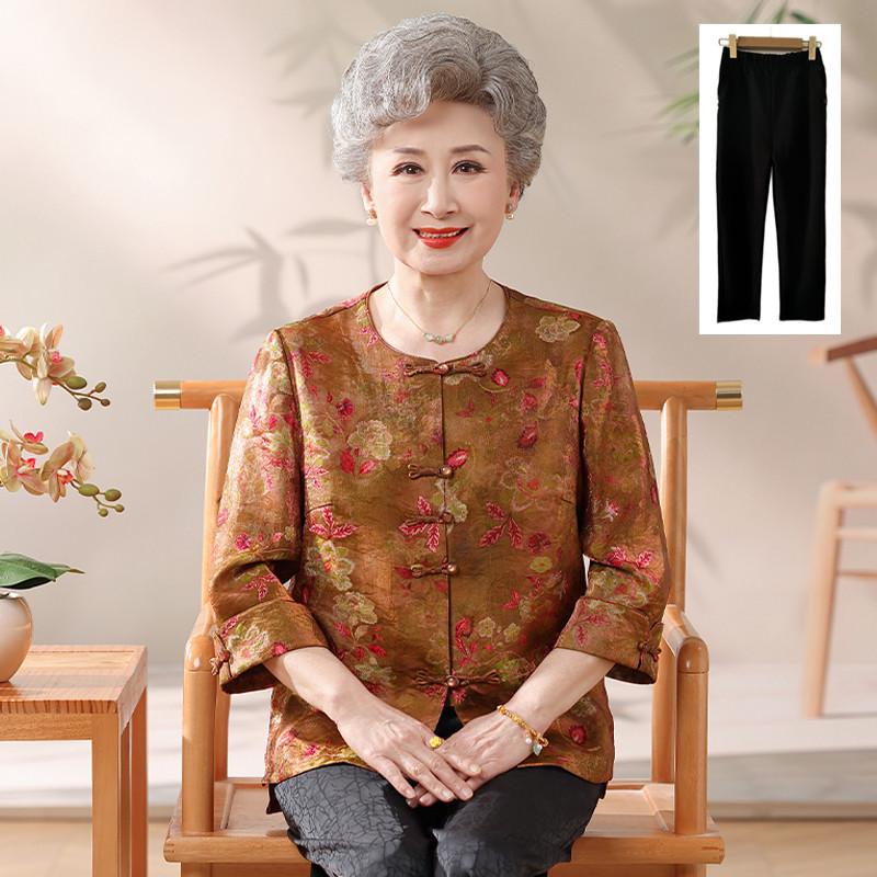 New Grandma Style: Chinese Spring/Summer Three-Quarter Sleeve Shirt for Middle-Aged & Elderly Women