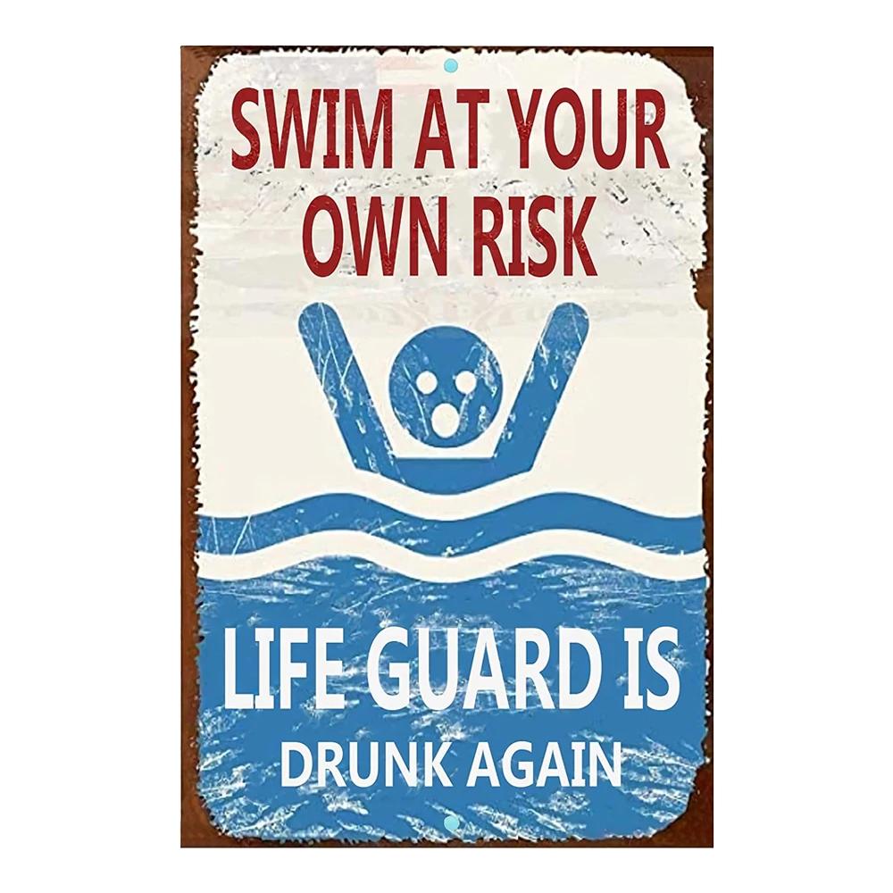Pool Rules Sign for Outdoor, Backyard Metal Swimming Pool Sign, No Diving No Running No Peeing No Lifeguard On Duty Sign
