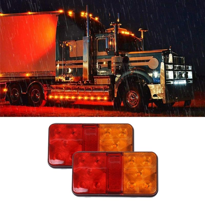 1 Pair 12V 10 LED Turn Signal Brake Running Tail Stop Light LED Trailer Tail Light Shockproof Amber Red Taillight Lamps