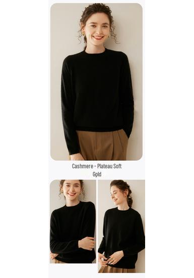 Women's Cashmere Round Neck Sweater - Solid Color Pullover for Autumn/Winter