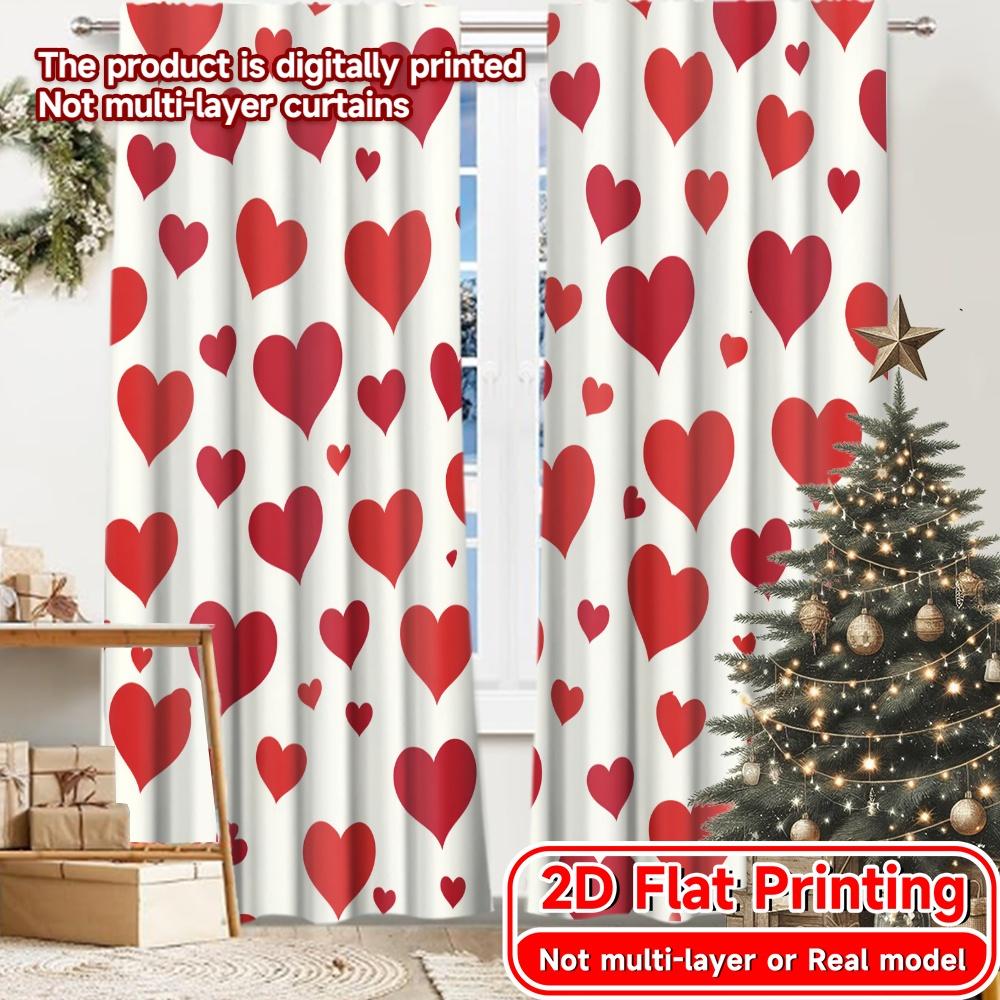 

2D Flat Printing 2pcs Heart Pattern Print Modern Curtains Versatile 100% Polyester Curtains Room Decor Use for Bedroom & Various 100*130 Rod Pocket 1pcs